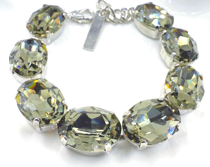Diamond Gray oval Austrian Crystal Bracelet - Silver Bridal Jewelry