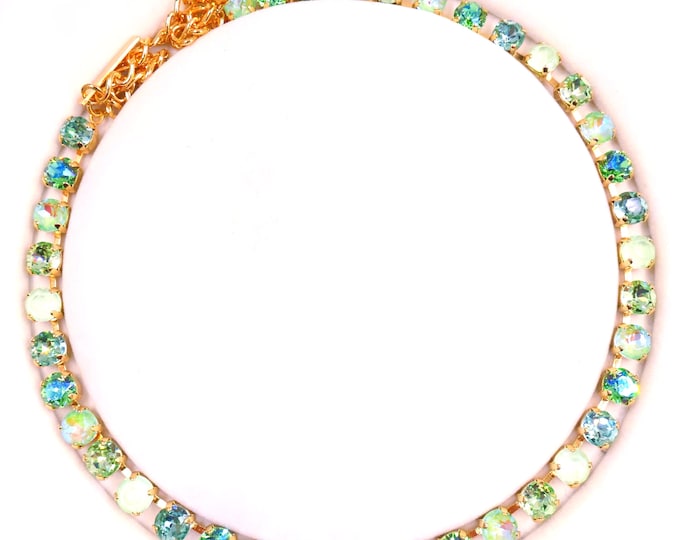 Macaron Spring Green Austrian Crystal Necklace: Summer Green Bridal Jewelry, Adjustable