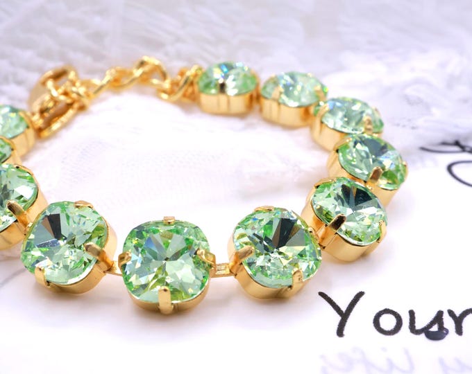 olive green Crystal Bracelet,Apple Green,suitable for bridal jewelry and bridesmaid gifts,adjustable