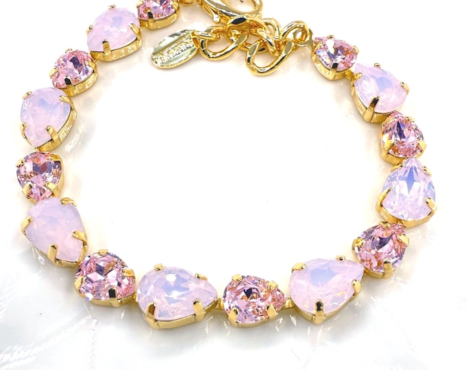 Rose Teardrops Austrian Crystal Bracelet - Gold Plated Bridal Jewelry