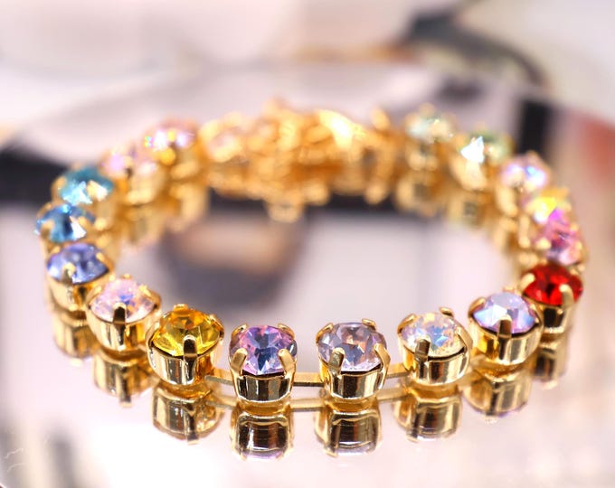 Austrian Crystal Bracelet: Colorful color mixing, Adjustable Bridal Jewelry
