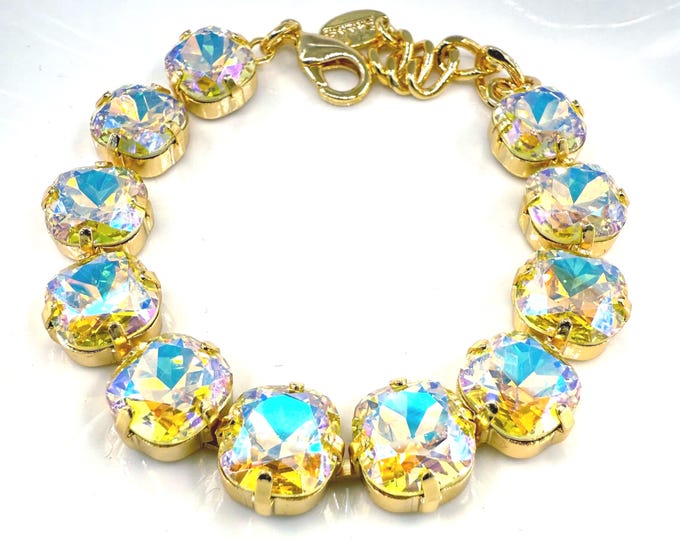 Golden Sparkle Crystal Bracelet: Swarovski 10mm Bridal Jewelry