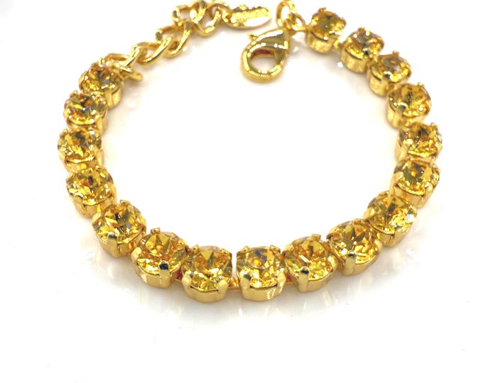 Austrian Crystal Bracelet:Sunflower Golden Crystal, Adjustable Bridal Jewelry