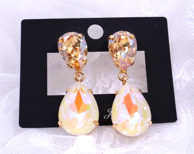 18k Gold Austrian Crystal Bridal Chandelier Earrings – Tassel Design Healing Jewelry for Luxurious Weddings