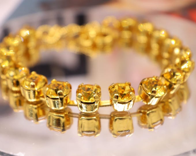 Austrian Crystal Bracelet:Sunflower Golden Crystal, Adjustable Bridal Jewelry