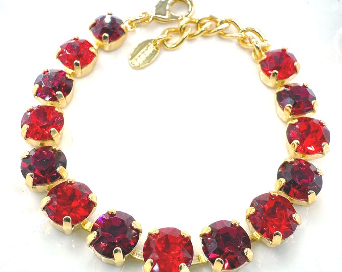 Red Crystal Bracelet: 18k Gold Plated Bridal Jewelry