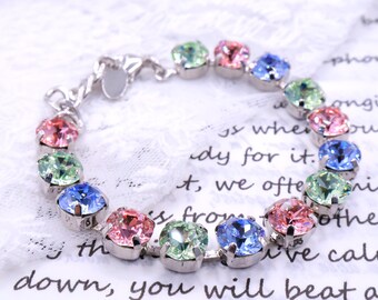 Bracelet en cristal autrichien : bijoux de mariée roses, bleus et verts
