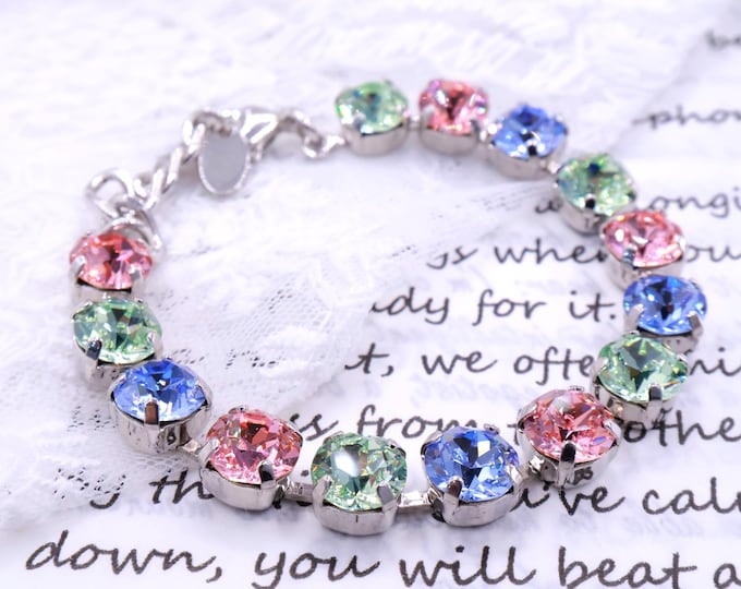 Austrian Crystal Bracelet: Pink, Blue, Green Bridal Jewelry