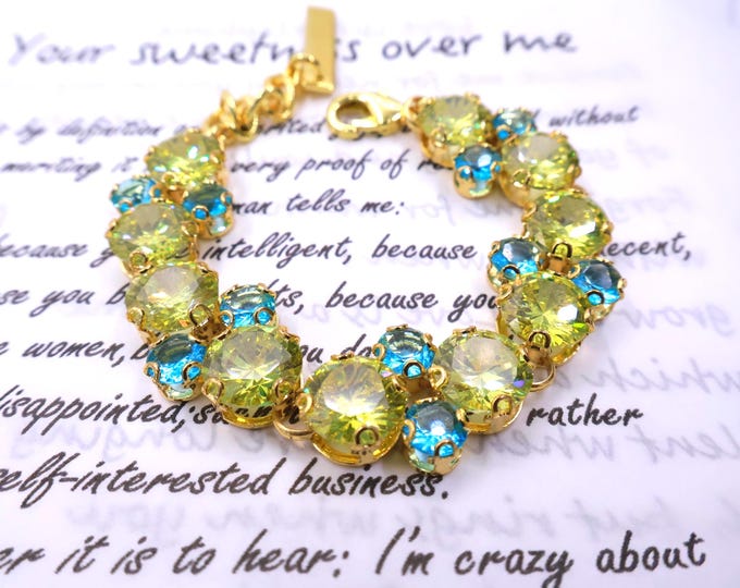 Austrian Crystal Bracelet:Sunflower Golden Crystal Colorful color mixing, Silver Adjustable Bridal Jewelry