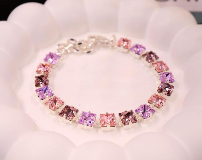 Austrian Crystal Bracelet: Violet, Pink Colorful Bridal Jewelry