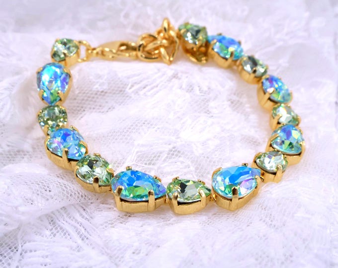 Retrofuturism Teardrops sopphire Austrian Crystal Bracelet - Gold Plated Bridal Jewelry