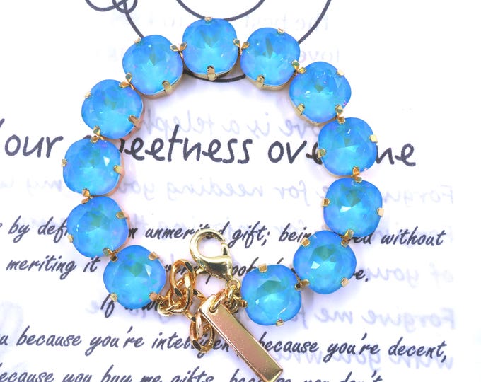 Blue Opal Austrian Crystal Bracelet: Silver Plated Bridal Jewelry