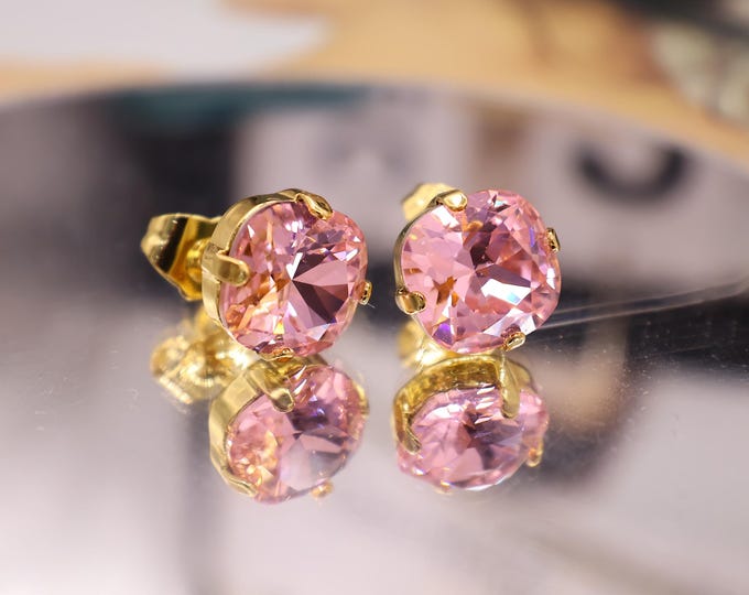 Austrian Square Cushion pink Crystal Chandelier Earrings: Bride and bridesmaids Wedding Jewelry