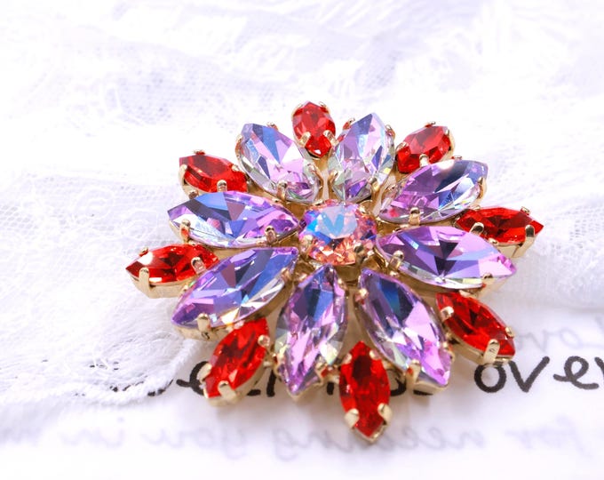 Antique Austrian Crystal Snowflake Brooch | Platinum Plated Art Deco Bridal Jewelry