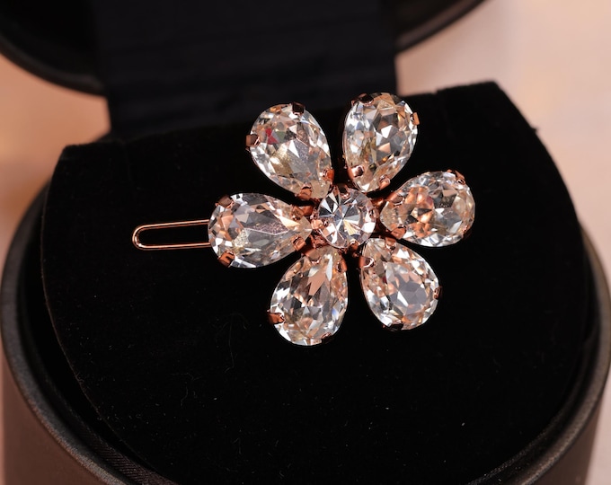 Romantic Boho Platinum Bridal Comb | Handmade Flower Design Crystal Hair Accessories，18k rose gold plated hair Accessories