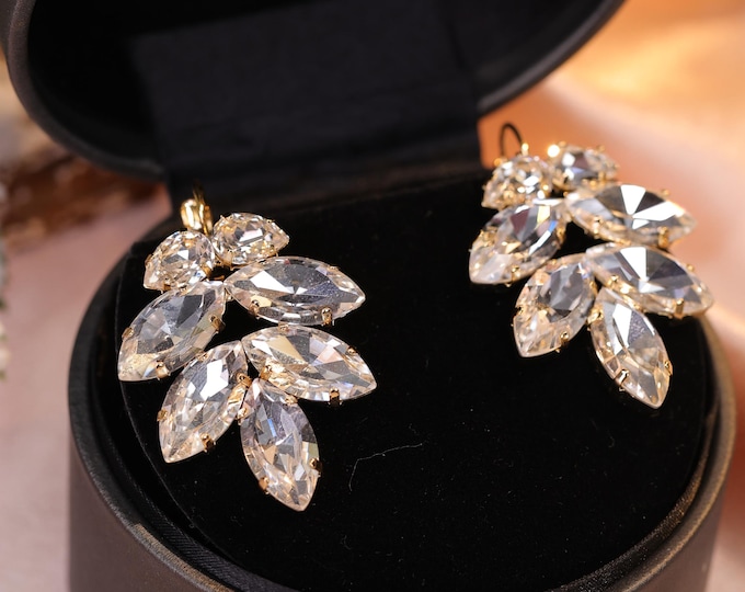 Austrian Crystal Bridal Earrings, Elegant Art Deco Wedding Personality Jewelry, long dangle earrings,18k Gold-Plated Wedding Jewelry