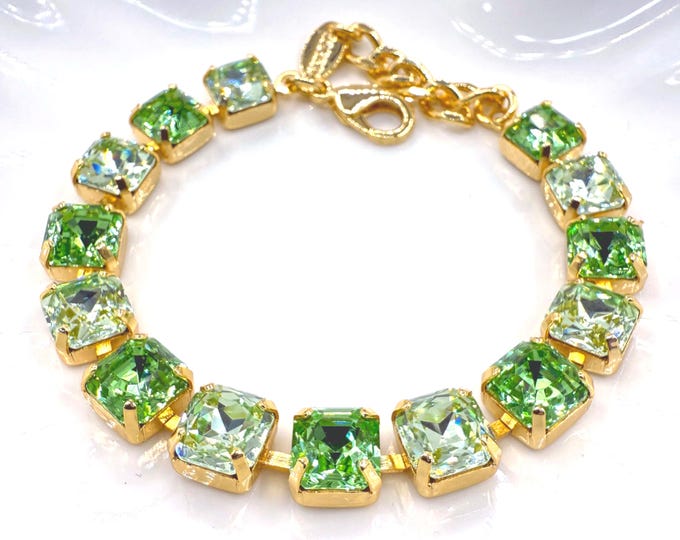 Erinite Noble Olives Aspen Cut Austrian Crystal Bracelet - Gold Plated Bridal Jewelry