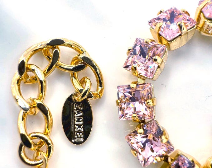 Austrian Crystal Bracelet:cherry blossom pink,Adjustable Bridal Jewelry