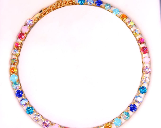 Macaron Spring Color Mixed Austrian Crystal Necklace: Random Color Mix, Adjustable Bridal Jewelry