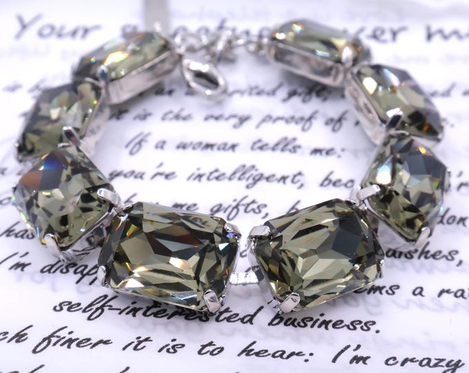 Diamond Gray Austrian Crystal Bracelet - Silver Bridal Jewelry