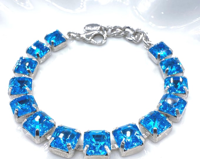 Capri blue Aspen Cut Austrian Crystal Bracelet - Gold Plated Bridal Jewelry