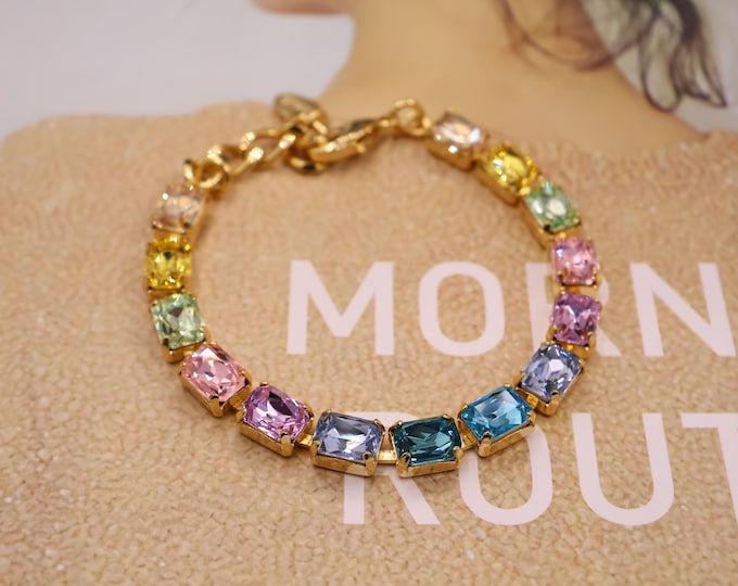 Rose pink, violet, rose water opal mixed color Austrian Crystal Bracelet - Silver Bridal Jewelry