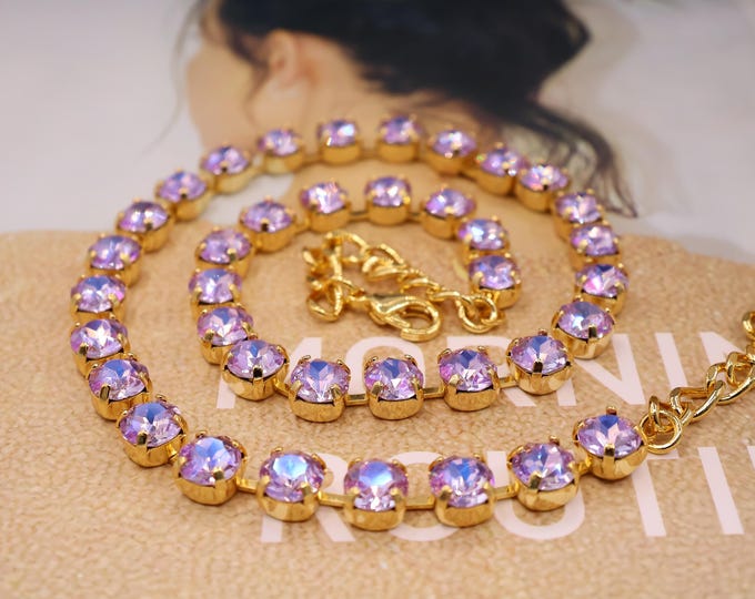 Violet Moonlight Crystal Tennis Necklace: Anna Wintour style Violet Moonlight Ombre Rainbow Boho Bridal Jewelry