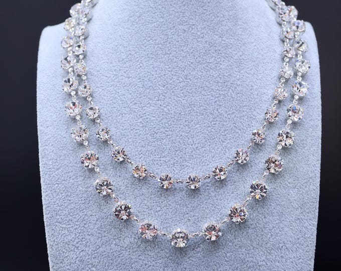 Clear crystal Tennis Necklace: Anna Wintour style Clear crystal Boho Bridal Jewelry，sliver plated