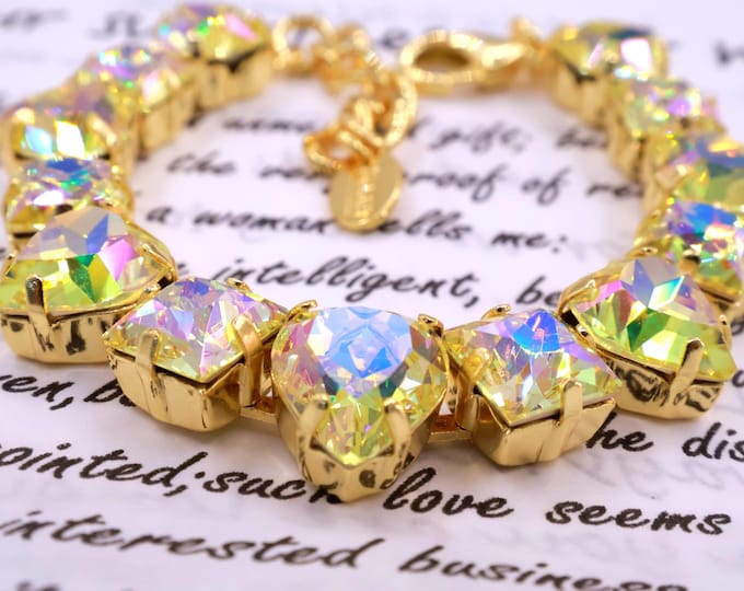 Golden Phantom Swarovski Crystal Bracelet: Combination of heart and square crystal,Adjustable Bridal Jewelry