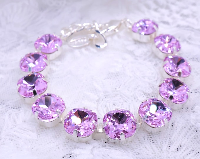 Swarovski Violet Crystal Bracelet: Silver Adjustable Bridal Jewelry