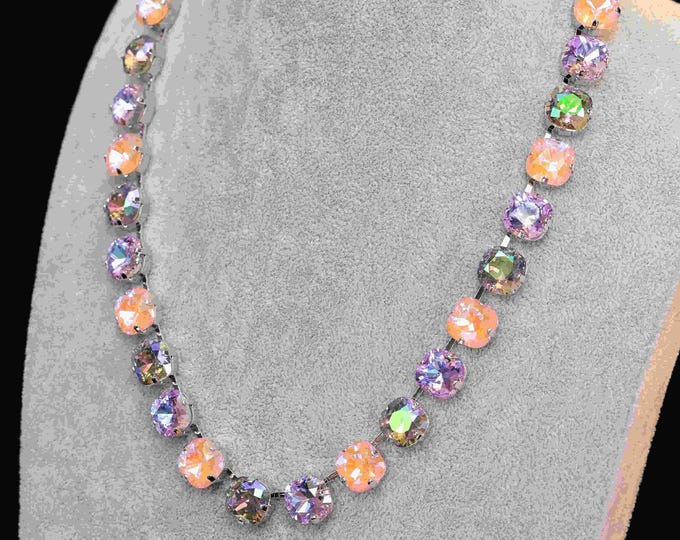 Elegant Rainbow Crystal and Violet Flame Rough Stone Necklace: Crystal Healing Bridal Jewelry for Weddings and Anna Wintour Mother’s Gift