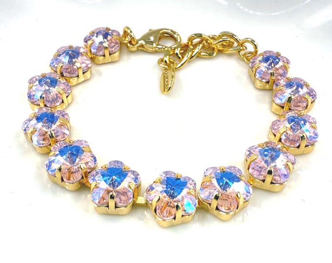 Lavender Pink plum bossom Austrian Crystal Bracelet - Gold Plated Bridal Jewelry