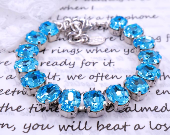 Royal Blue Swarovski Crystal Bracelet: Oval Pink, Adjustable Bridal Jewelry