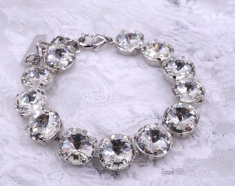 Bracelet en cristal autrichien blanc Rivoli - Bijoux de mariée en or 18 carats