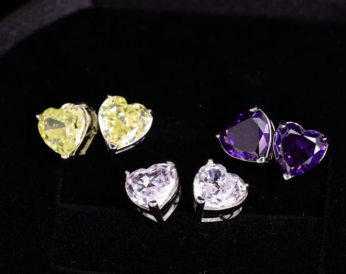 Heart-Shaped Rainbow Crystal Bridal Earrings 8x8mm Crystals with Austrian Cutting & 18k Gold-Plated Finish, Perfect Wedding Anniversary Gift