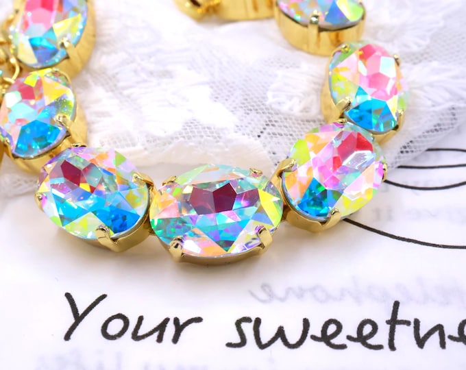 Aurora oval Austrian Crystal Bracelet - 18k Gold Bridal Jewelry