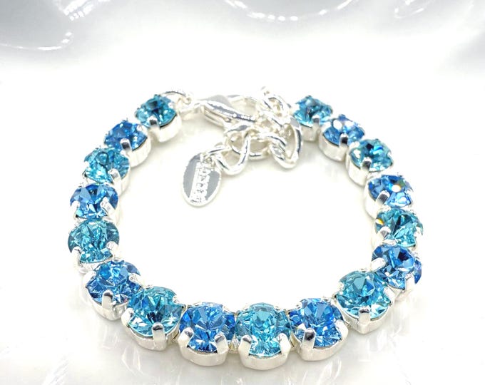 Austrian Crystal Bracelet:Light turquoise Colorful color mixing, Adjustable Bridal Jewelry