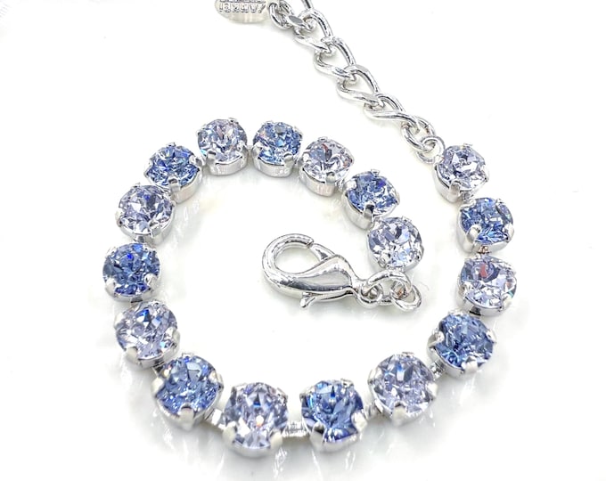 Austrian Crystal Bracelet:Light sopphire, Lavender Mix, Adjustable Bridal Jewelry