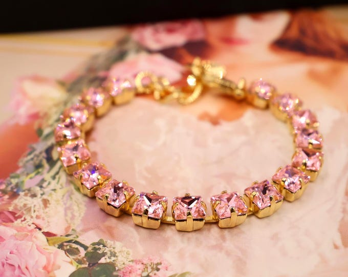 Austrian Crystal Bracelet:cherry blossom pink,Adjustable Bridal Jewelry