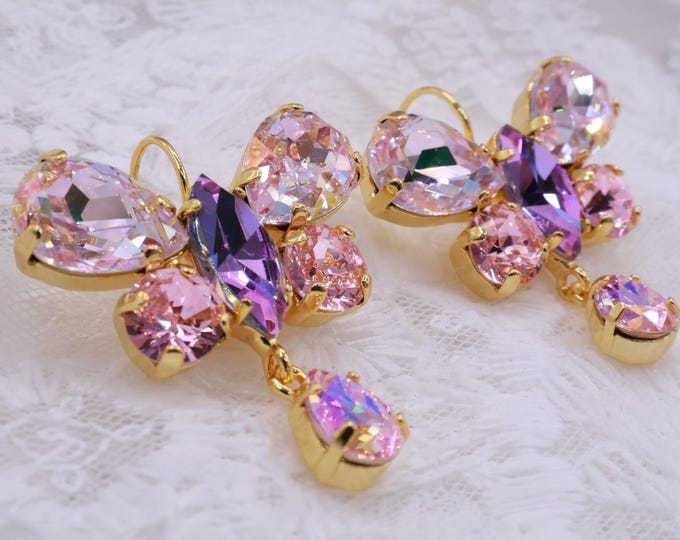 Butterfly Cherry blossom pink Aurora Drop Earrings: Austrian Crystal Bridal Jewelry