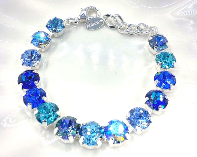 Blue Austrian Crystal Bracelet: Adjustable Bridal Jewelry