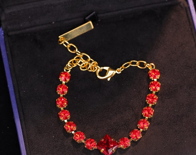 Luxury Ruby Gemstone Bridal Bracelet Stunning Handmade Jewelry for Wedding Celebrations,Healing Ruby Crystal,18k Gold-Plated bracelet