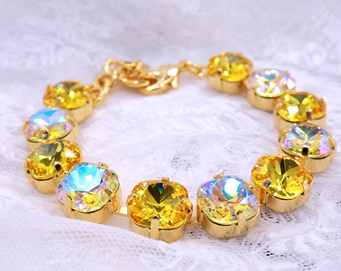 Golden Sparkle Swarovski Crystal Bracelet, 18k Gold Plated Bridal Jewelry