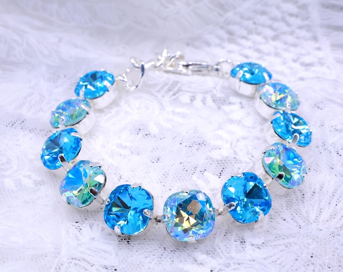 Swarovski Light Turquoise Crystal Bracelet: Adjustable Bridal Jewelry