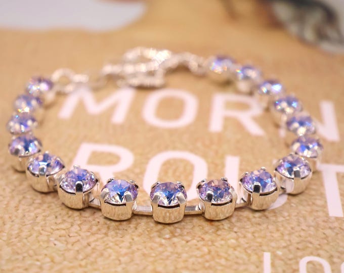 Austrian Crystal Bracelet:Light sopphire, Lavender Mix, Adjustable Bridal Jewelry