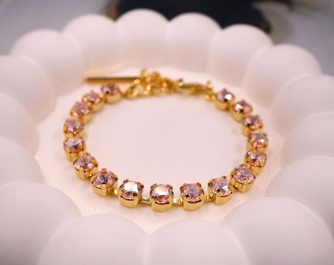 Austrian Crystal Bracelet: Sakura powder, Adjustable Bridal Jewelry