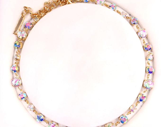 Crystal AB Tennis Necklace: Ombre Rainbow Boho Bridal Jewelry