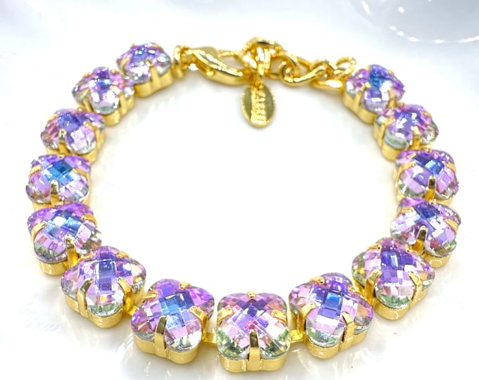 Four-leaf Violet colorful mixed colors Austrian Crystal Bracelet - Silver Bridal Jewelry