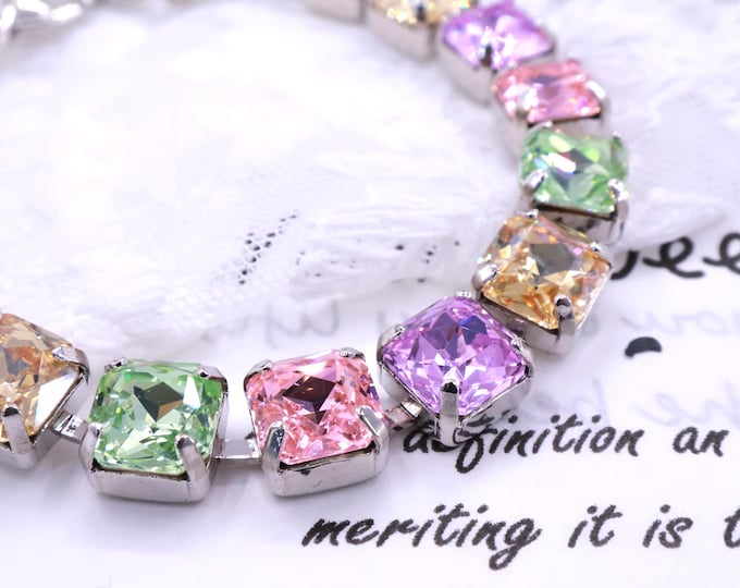 Colorful candy Aspen Cut Austrian Crystal Bracelet - sliver Bridal Jewelry