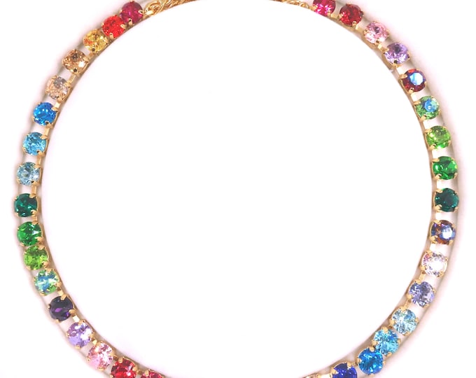 Macaron Spring Color Mixed Austrian Crystal Necklace: Random Color Mix, Adjustable Bridal Jewelry